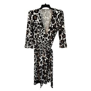 Diane Von Furstenberg 100% Silk Print Julian Wrap Dress Size 6 3/4 Sleeve